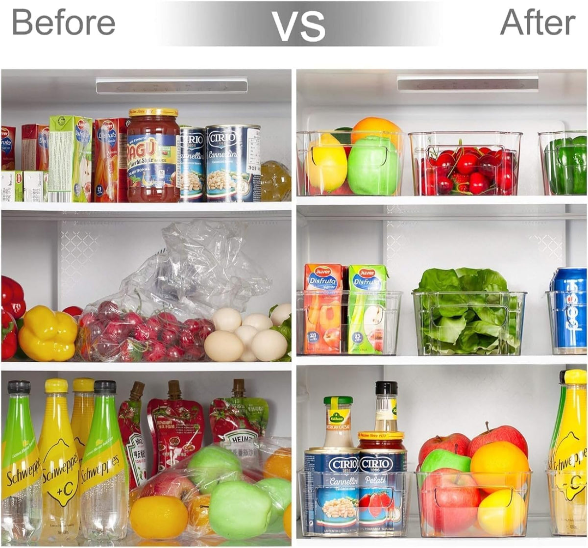 SKY-TOUCH 2 Pack Clear Stackable Storage Bins, Organizer Boxes with Handle for Kitchen Organization, Perfect or Kitchen, Fridge, Shelves Cupboard, Fridge, Kitchen, BPA Free - 7