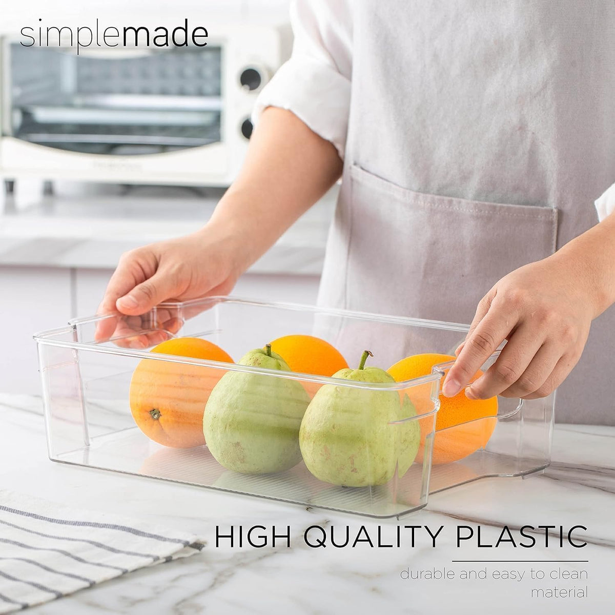 SKY-TOUCH 2 Pack Clear Stackable Storage Bins, Organizer Boxes with Handle for Kitchen Organization, Perfect or Kitchen, Fridge, Shelves Cupboard, Fridge, Kitchen, BPA Free - 8