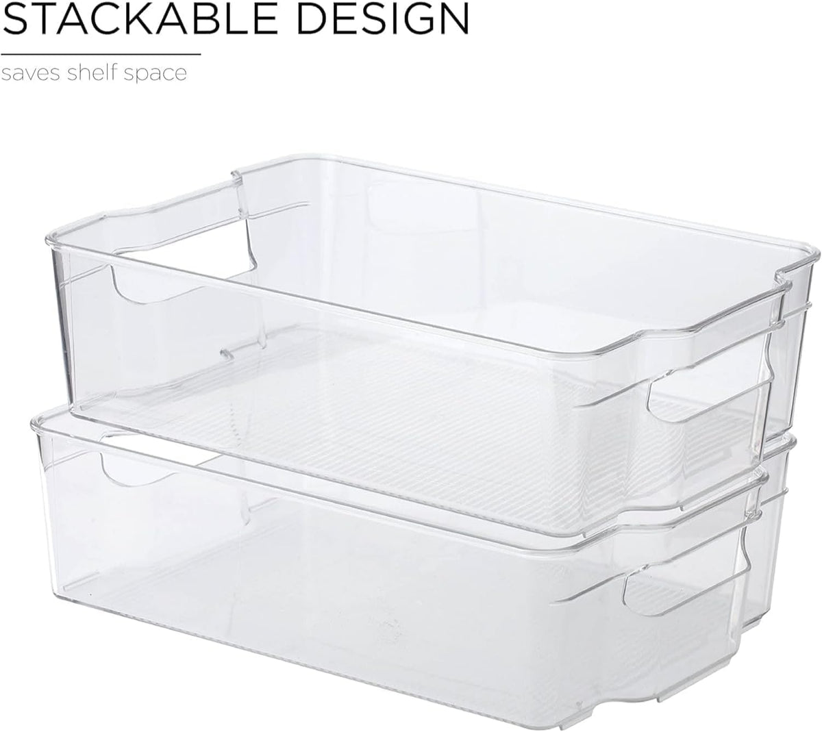 SKY-TOUCH 2 Pack Clear Stackable Storage Bins, Organizer Boxes with Handle for Kitchen Organization, Perfect or Kitchen, Fridge, Shelves Cupboard, Fridge, Kitchen, BPA Free - 9