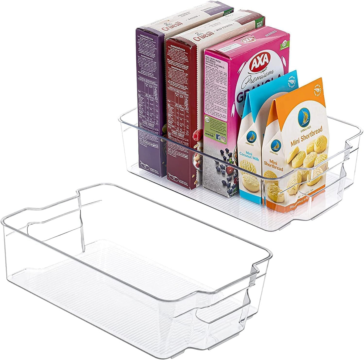 SKY-TOUCH 2 Pack Clear Stackable Storage Bins, Organizer Boxes with Handle for Kitchen Organization, Perfect or Kitchen, Fridge, Shelves Cupboard, Fridge, Kitchen, BPA Free