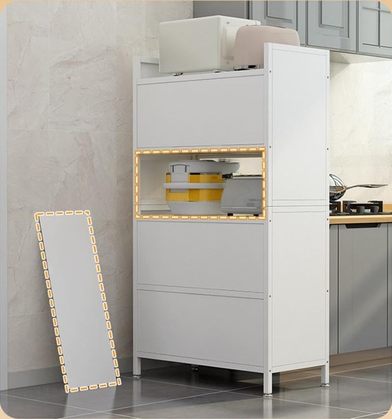 SKY-TOUCH 5-Tier Storage Cabinet : Heavy Metal Shelf with 4 Door Bookshelf Bookcase with 4 Wheels Storage Rack Organizer Workstation for Kitchen Home Office Pantry Study (White 144 * 80 * 32cm) - 6