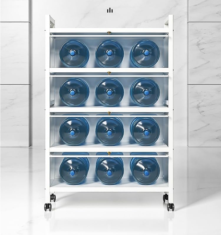 SKY-TOUCH 5-Tier Storage Cabinet : Heavy Metal Shelf with 4 Door Bookshelf Bookcase with 4 Wheels Storage Rack Organizer Workstation for Kitchen Home Office Pantry Study (White 144 * 80 * 32cm) - 7