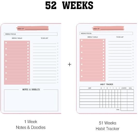 SKY-TOUCH A5 Weekly Planner : To Do List Notebook with 52 Undated Sheets Daily Planner with Goal Habit Tracker Organizer for Office Home School Work Study Life Pink - 6