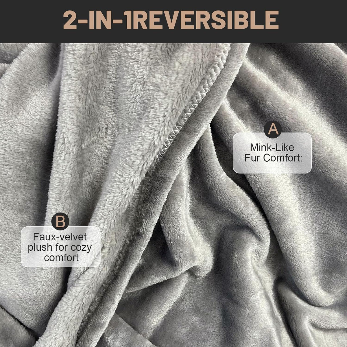 SKY-TOUCH Queen Fleece Blanket : 270GSM Super Soft Lightweight Bed Blanket Plush Fuzzy Cozy Luxury Microfiber Throw Blanket for Home Office Dorm Bed Sofa Chair Couch Travel Camping (Grey 230 * 200cm) - 3