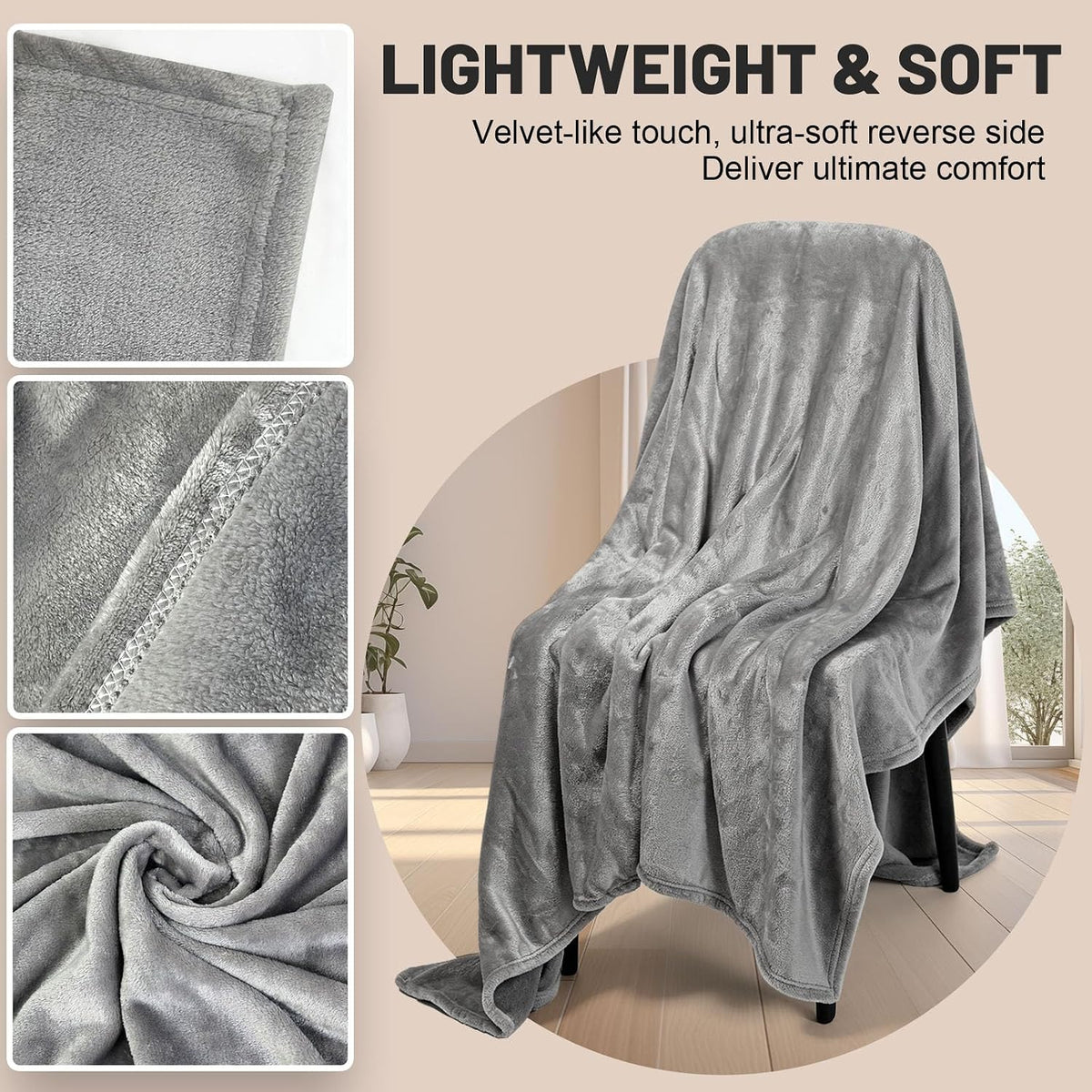 SKY-TOUCH Queen Fleece Blanket : 270GSM Super Soft Lightweight Bed Blanket Plush Fuzzy Cozy Luxury Microfiber Throw Blanket for Home Office Dorm Bed Sofa Chair Couch Travel Camping (Grey 230 * 200cm) - 6