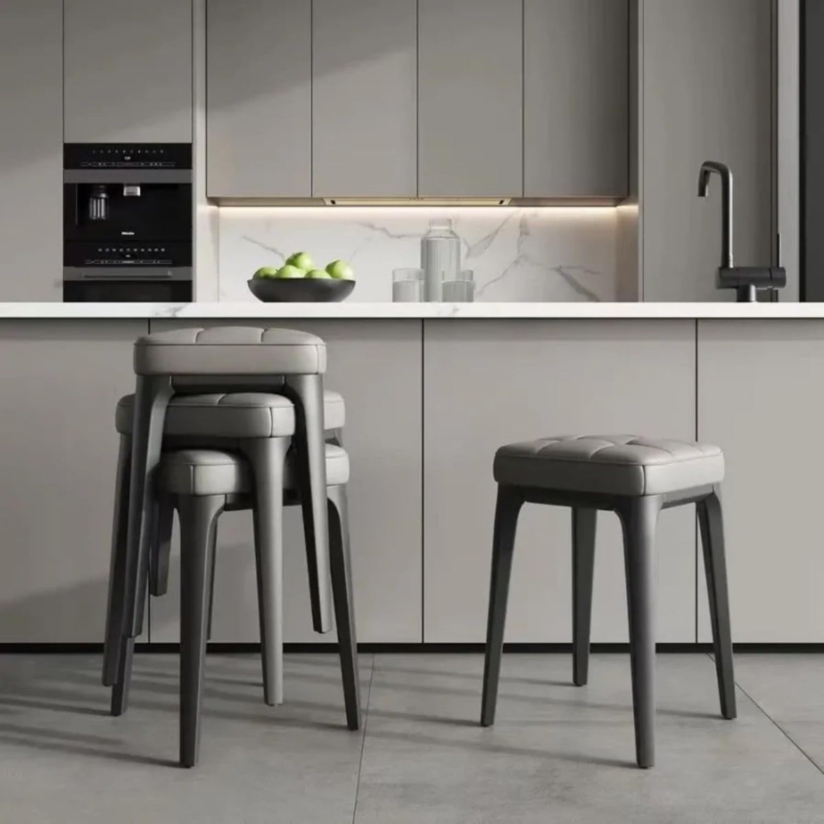 SKY-TOUCH Plastic Stool Chair with Soft Cushion,Vanity Chair,Dressing Stool,Dining Chair for Home,36 x 36 x 40cm - Grey,1 pack - 2
