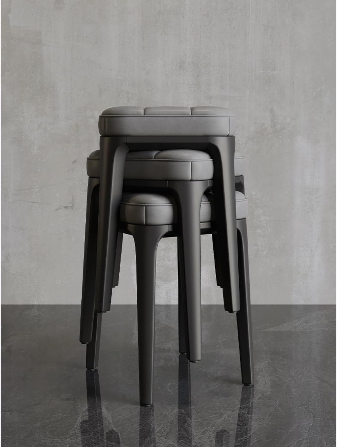 SKY-TOUCH Plastic Stool Chair with Soft Cushion,Vanity Chair,Dressing Stool,Dining Chair for Home,36 x 36 x 40cm - Grey,1 pack - 3