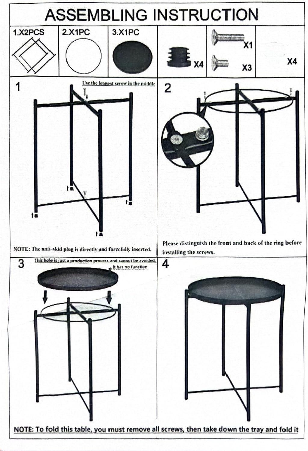 SKY-TOUCH Round Metal Tray Table Black, Detachable Tray Top, Coffee Table, Waterproof, Removable Tray Table, Living Room, Bedroom, Balcony, Office, 42×42×53cm - 7