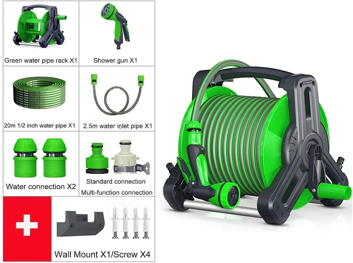 SKY-TOUCH Water Hose Reel,Portable and Wall Mount Water Pipe with High Pressure Water Gun-10 Spray Modes, Telescopic with Connection Adapters,22.5m Hose Reel Kit,2M Water Inlet Pipe - 2