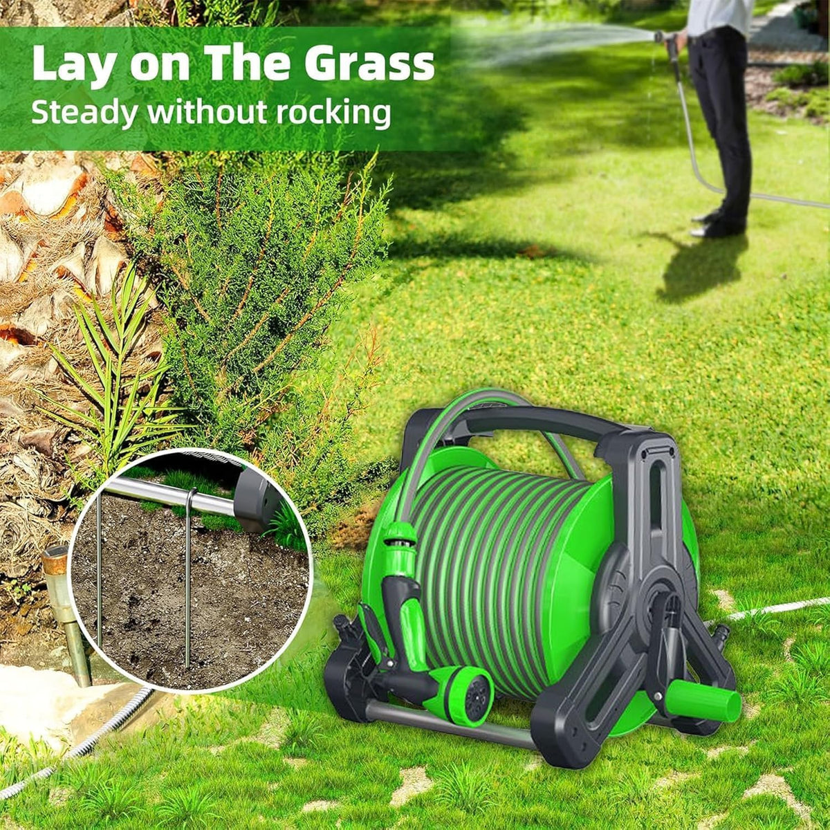SKY-TOUCH Water Hose Reel,Portable and Wall Mount Water Pipe with High Pressure Water Gun-10 Spray Modes, Telescopic with Connection Adapters,22.5m Hose Reel Kit,2M Water Inlet Pipe - 3