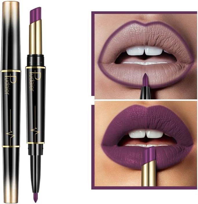 SKY-TOUCH Double Head Matte Lipstick + Lip Liner Pen Set 2 in 1 One Step Lips Makeup Waterproof Long Lasting Durable Nude Velvet, One Size 11# - 2