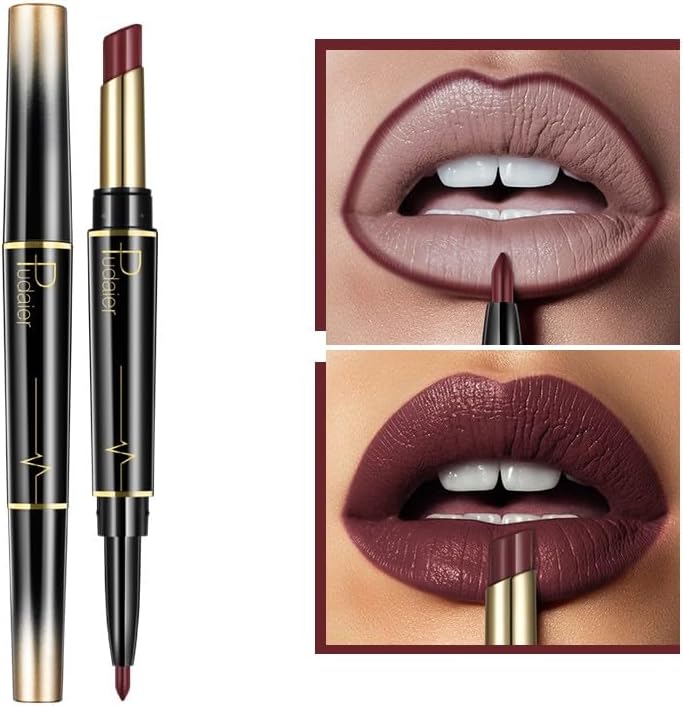 SKY-TOUCH Double Head Matte Lipstick + Lip Liner Pen Set 2 in 1 One Step Lips Makeup Waterproof Long Lasting Nude Velvet Pen, One Size 10# - 2
