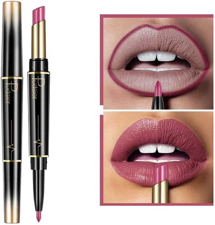 SKY-TOUCH Double Head Matte Lipstick + Lip Liner Pen Set 2 in 1 One Step Lips Makeup Waterproof Long Lasting Nude Velvet Pen, One Size 14# - 2