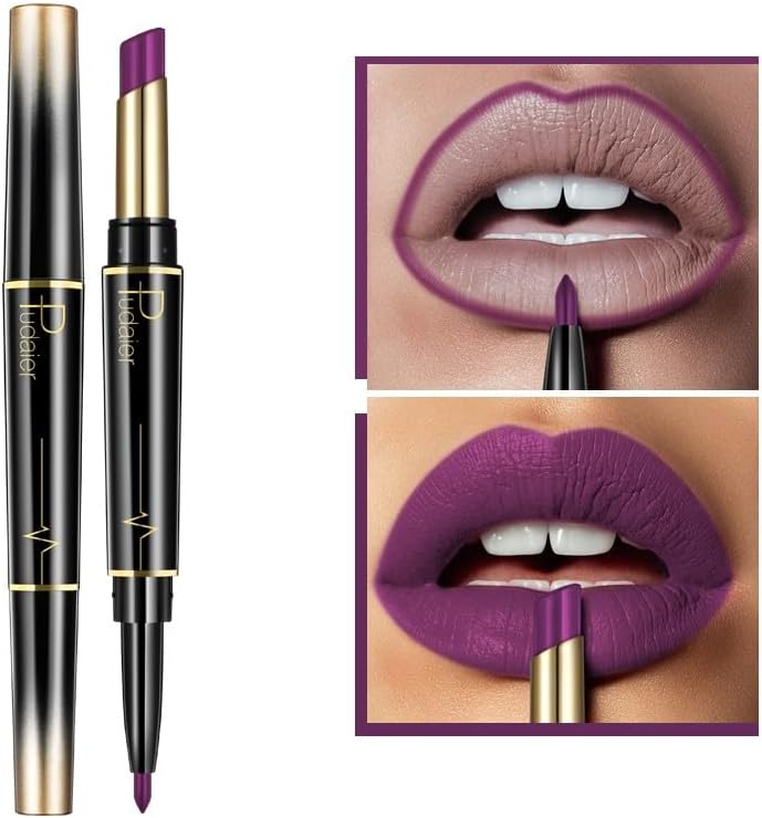 SKY-TOUCH Double Head Matte + Lip Liner Pen Set 2 In 1 One Step Lips Makeup Waterproof Long Lasting Durable Nude Velvet Pen,One Size 16# - 2