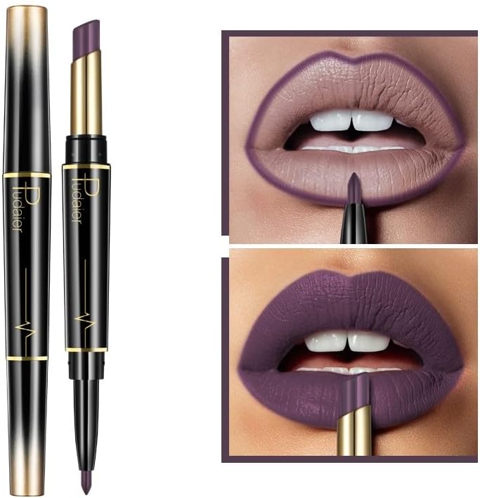 SKY-TOUCH Double Head Matte Lipstick + Lip Liner Pen Set 2 in 1 One Step Lips Makeup Waterproof Long Lasting Nude Velvet Pen, One Size 09# - 2