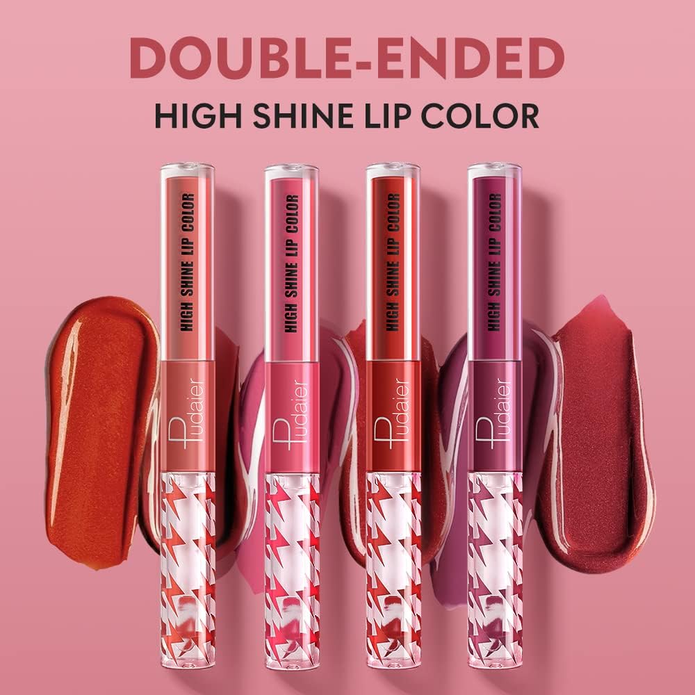 SKY-TOUCH High Shine Lip Gloss with Clear Fixed Color Lip Oil, Up to 12 Hours Long Lasting Dual Ended Liquid Lipstick, Lightweight and Non Sticky, 3ml (01) - 2