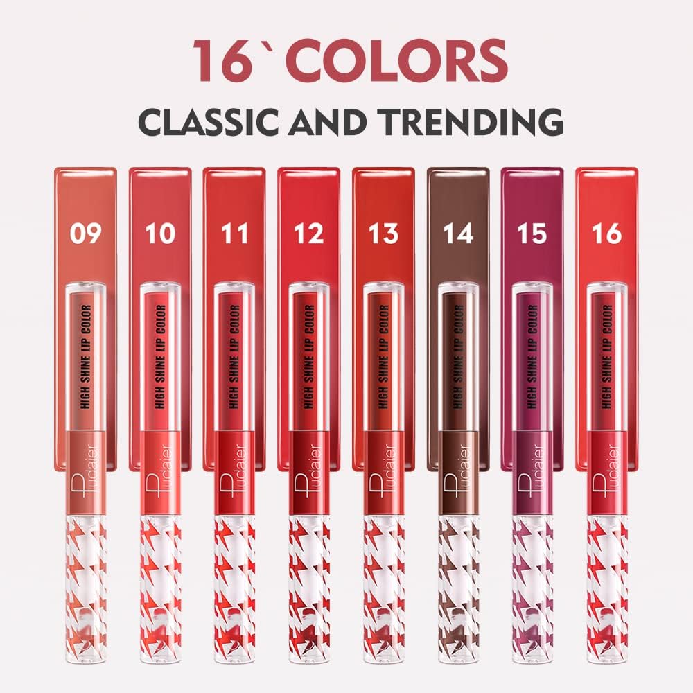 SKY-TOUCH High Shine Lip Gloss with Clear Fixed Color Lip Oil, Up to 12 Hours Long Lasting Dual Ended Liquid Lipstick, Lightweight and Non Sticky, 3ml (01) - 6