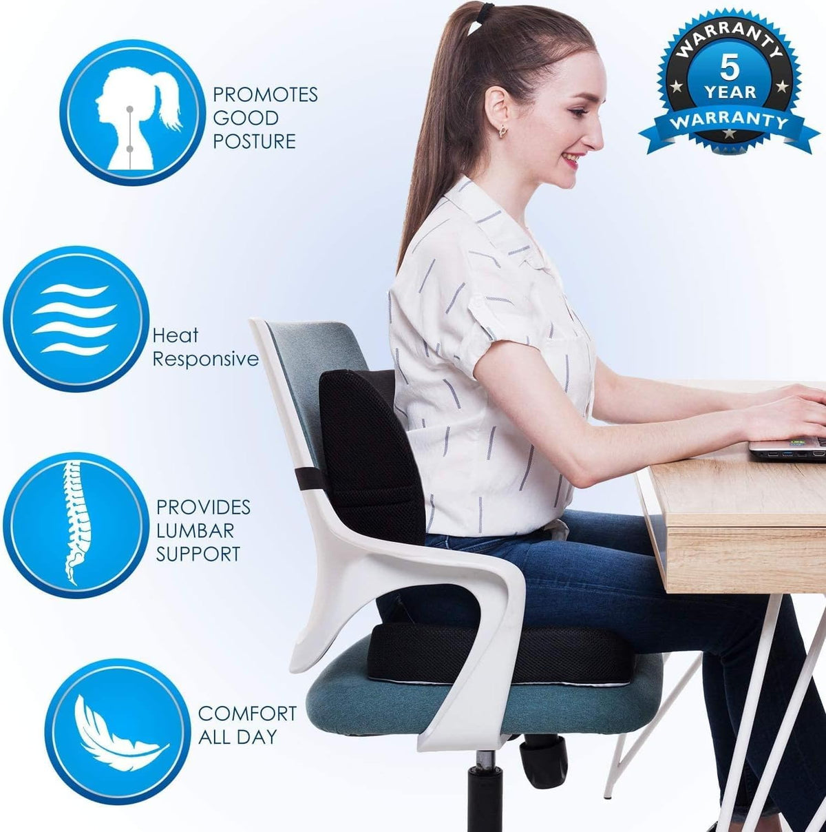 SKY-TOUCH Seat Cushion and Lumbar Support Pillow for Office Desk Chair Back Support Cushion Office Chair Seat Cushion & Back Pillow for Sitting lumbar support Suitable for Home,Office,Wheelchair - 2
