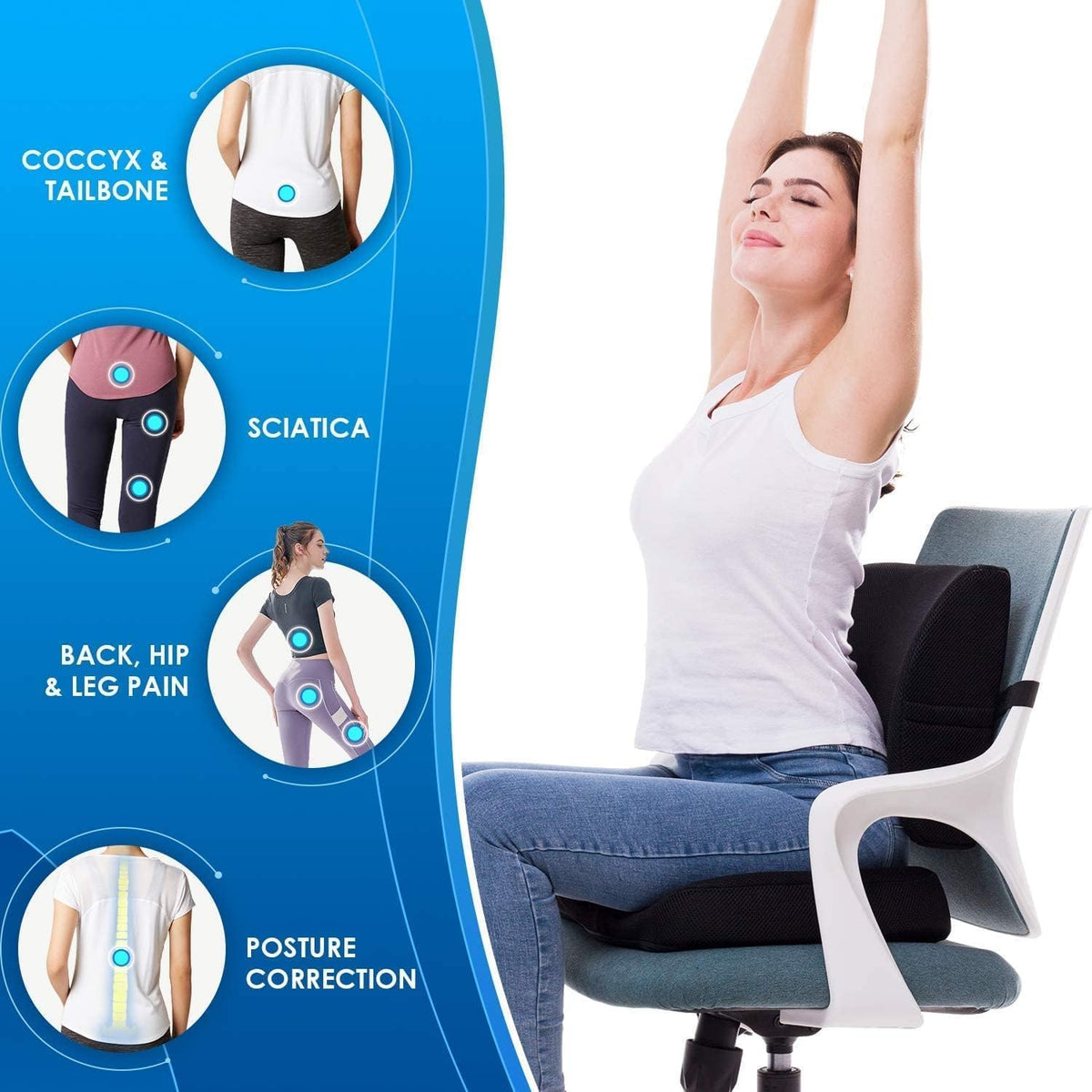 SKY-TOUCH Seat Cushion and Lumbar Support Pillow for Office Desk Chair Back Support Cushion Office Chair Seat Cushion & Back Pillow for Sitting lumbar support Suitable for Home,Office,Wheelchair - 3