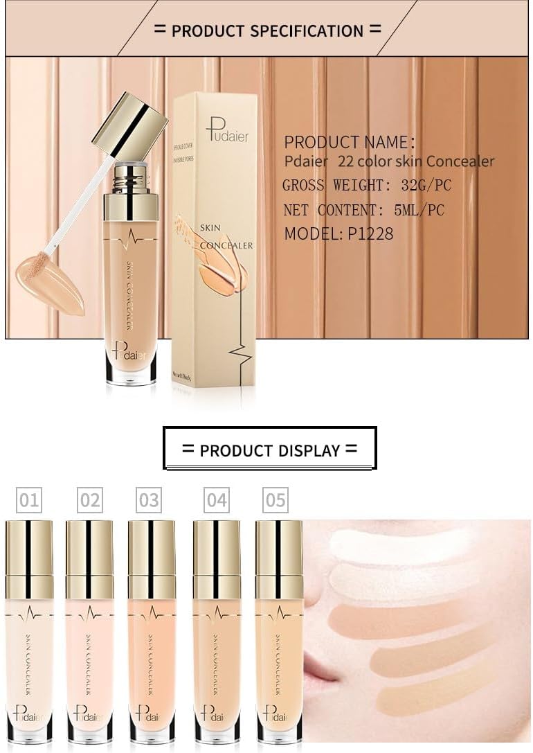 SKY-TOUCH Foundation Concealer BB Cream Concealer Waterproof Sweat Proof Long Lasting Full Coverage Matte Liquid Concealer Concealing Blemishes Dark Spots and Dark Circles for Face and Eyes (#5 5ml) - 3