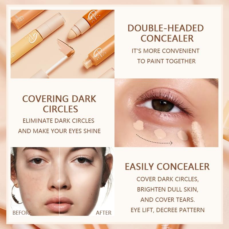 SKY-TOUCH Concealer Stick : Double Head Conceals, Covers, Hydrates, Highlights, Waterproof, 7 Colors, All-Day Wear, Lightweight (#03 13g) - 4