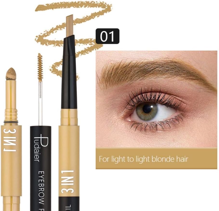 SKY-TOUCH 3 in 1 Eyebrow Pencil, Eyebrow Pencil Eyebrow Powder Eyebrow Cream Set WaterProof Last Longer (#01) - 2