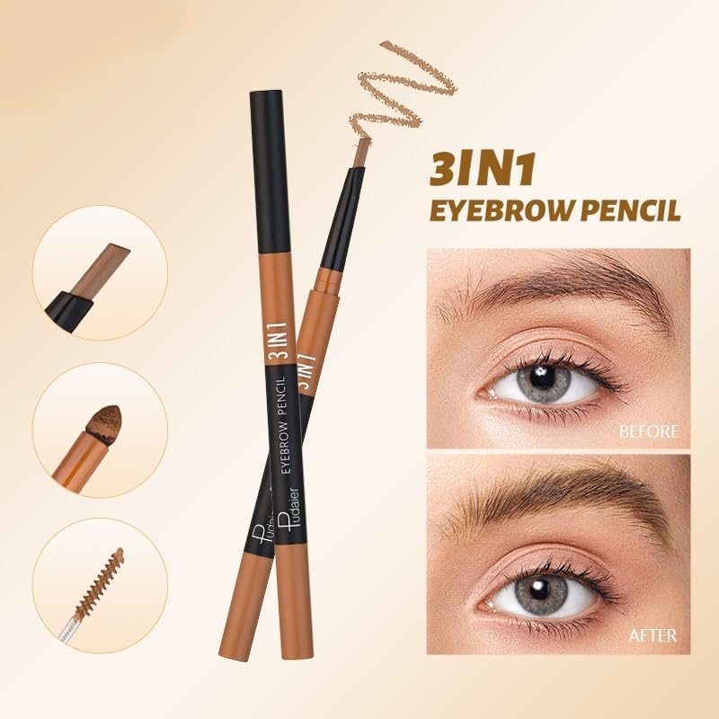 SKY-TOUCH 3 in 1 Eyebrow Pencil, Eyebrow Pencil Eyebrow Powder Eyebrow Cream Set WaterProof Last Longer (#01) - 4
