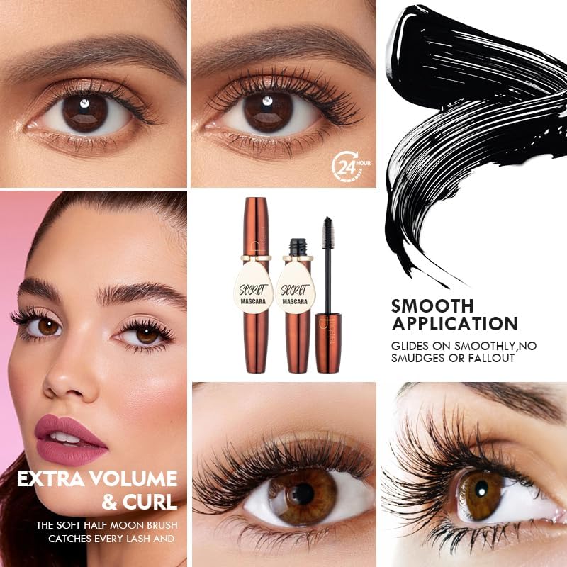 SKY-TOUCH Waterproof Mascara : Volumizing Lengthening Achieve Flawless Lashes with Mirror, Defining, Curling and Long Lasting (Black) - 3