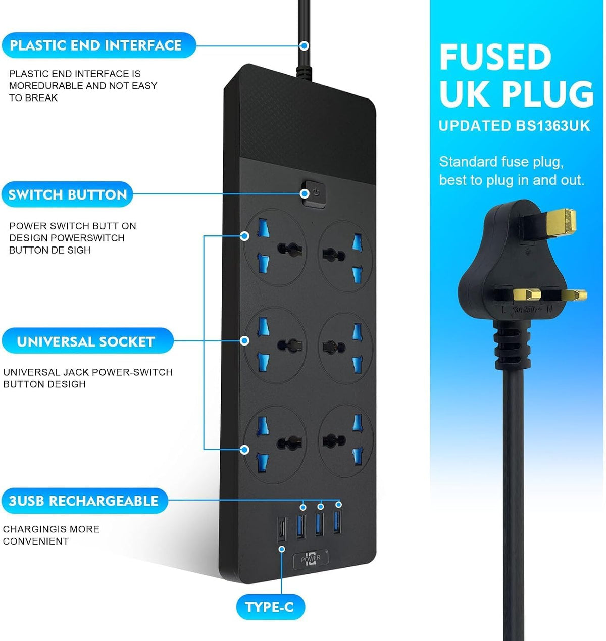 SKY-TOUCH Power Strips Extension Cord - image 3