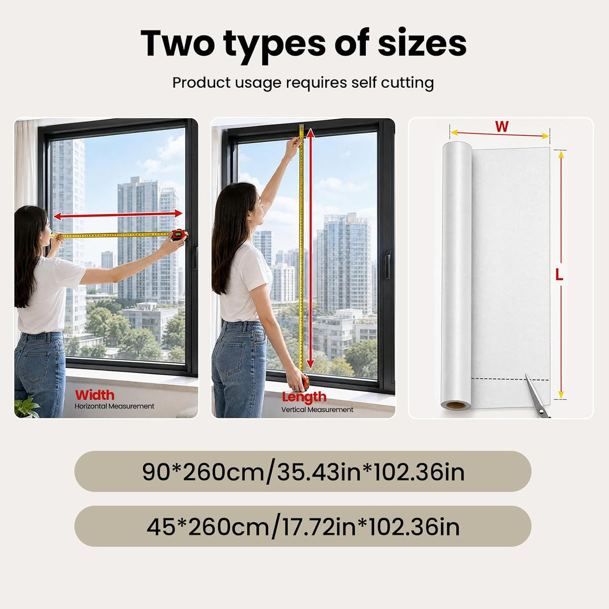 SKY-TOUCH Frosted Window Film : Removable Static Cling One Way Privacy Window Film Sun Blocking Heat Control Anti UV Peep-Proof for Home Office Bathroom Glass Door Window (90 * 260 cm Pure) - 2