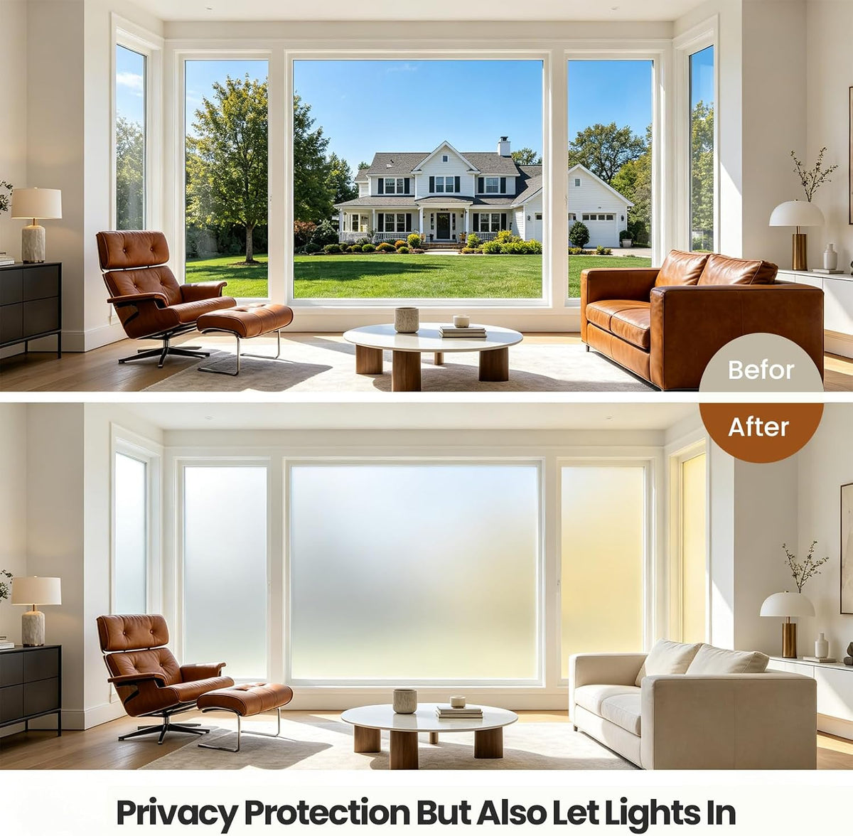 SKY-TOUCH Frosted Window Film : Removable Static Cling One Way Privacy Window Film Sun Blocking Heat Control Anti UV Peep-Proof for Home Office Bathroom Glass Door Window (90 * 260 cm Pure) - 4