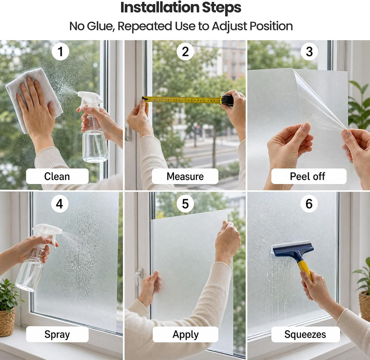 SKY-TOUCH Frosted Window Film : Removable Static Cling One Way Privacy Window Film Sun Blocking Heat Control Anti UV Peep-Proof for Home Office Bathroom Glass Door Window (90 * 260 cm Pure) - 5