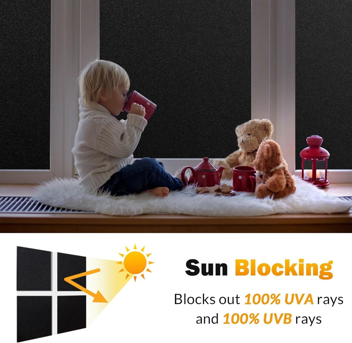 SKY-TOUCH Frosted Window Film : Removable Static Cling One Way Privacy Window Film Sun Blocking Heat Control Anti UV Peep-Proof for Home Office Bathroom Glass Door Window (90 * 260 cm Black) - 2
