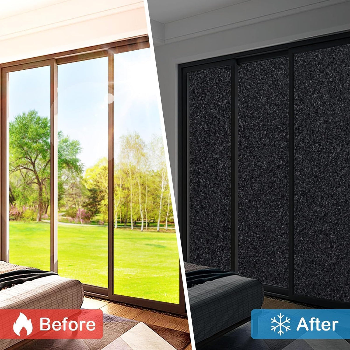 SKY-TOUCH Frosted Window Film : Removable Static Cling One Way Privacy Window Film Sun Blocking Heat Control Anti UV Peep-Proof for Home Office Bathroom Glass Door Window (90 * 260 cm Black) - 5