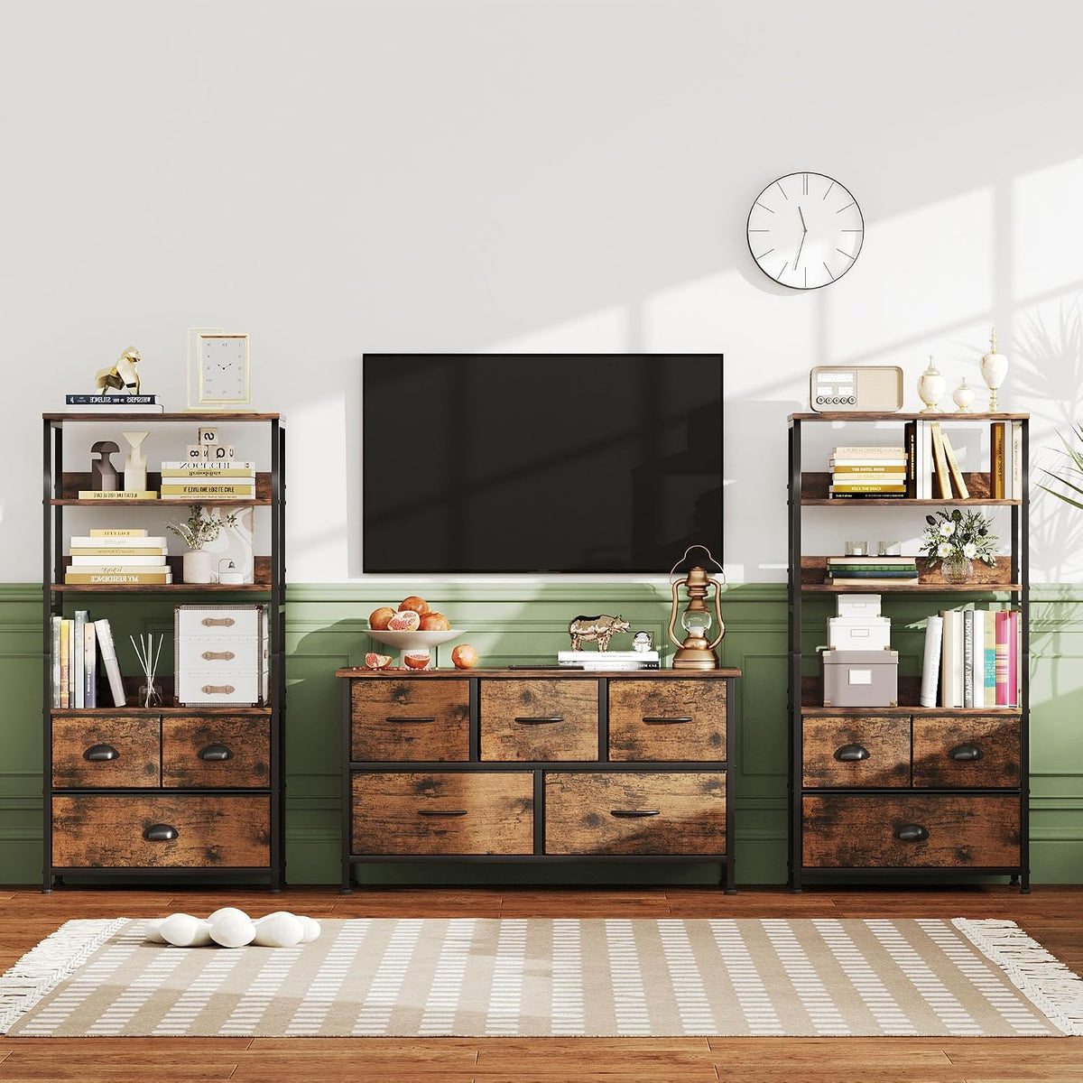 SKY-TOUCH Kitchen Storage and Organization Rack, 3 Fabric Drawers & 4 Tier Shelf Unit for Office, Home, Living Room, 22.9x11.6x56.7 inch - Tiger Wood - 6
