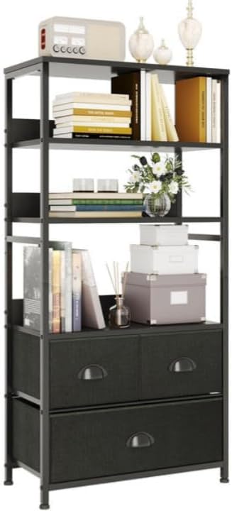 SKY-TOUCH Kitchen Storage and Organization Rack, 3 Fabric Drawers & 4 Tier Shelf Unit for Office, Home, Living Room, 22.9x11.6x56.7 inch - Black - 3