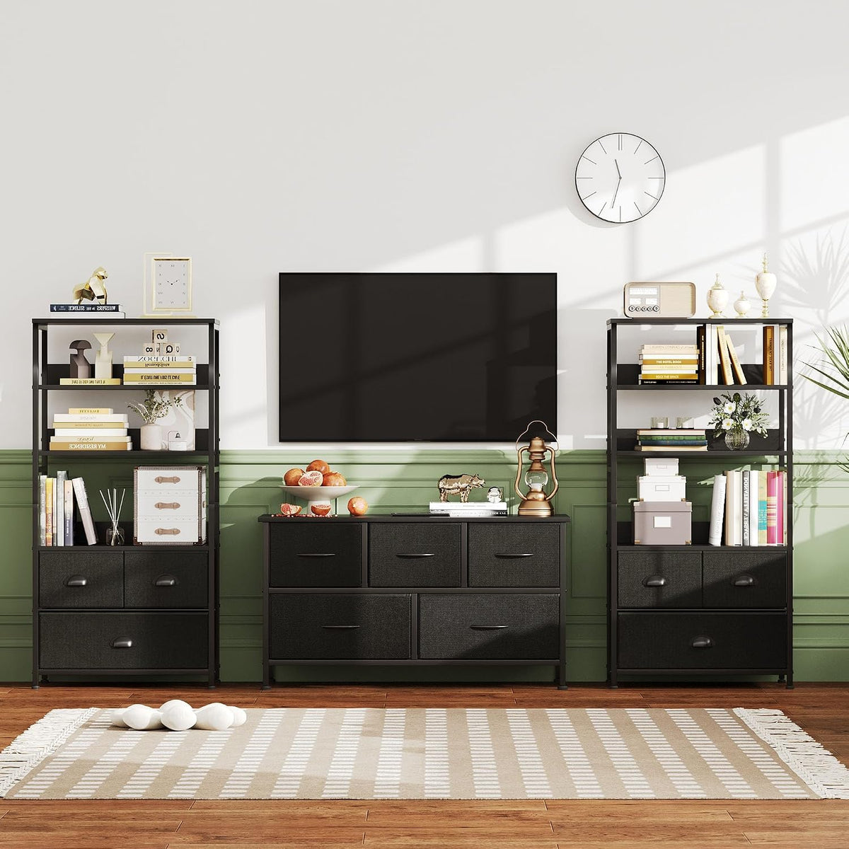 SKY-TOUCH Kitchen Storage and Organization Rack, 3 Fabric Drawers & 4 Tier Shelf Unit for Office, Home, Living Room, 22.9x11.6x56.7 inch - Black - 7