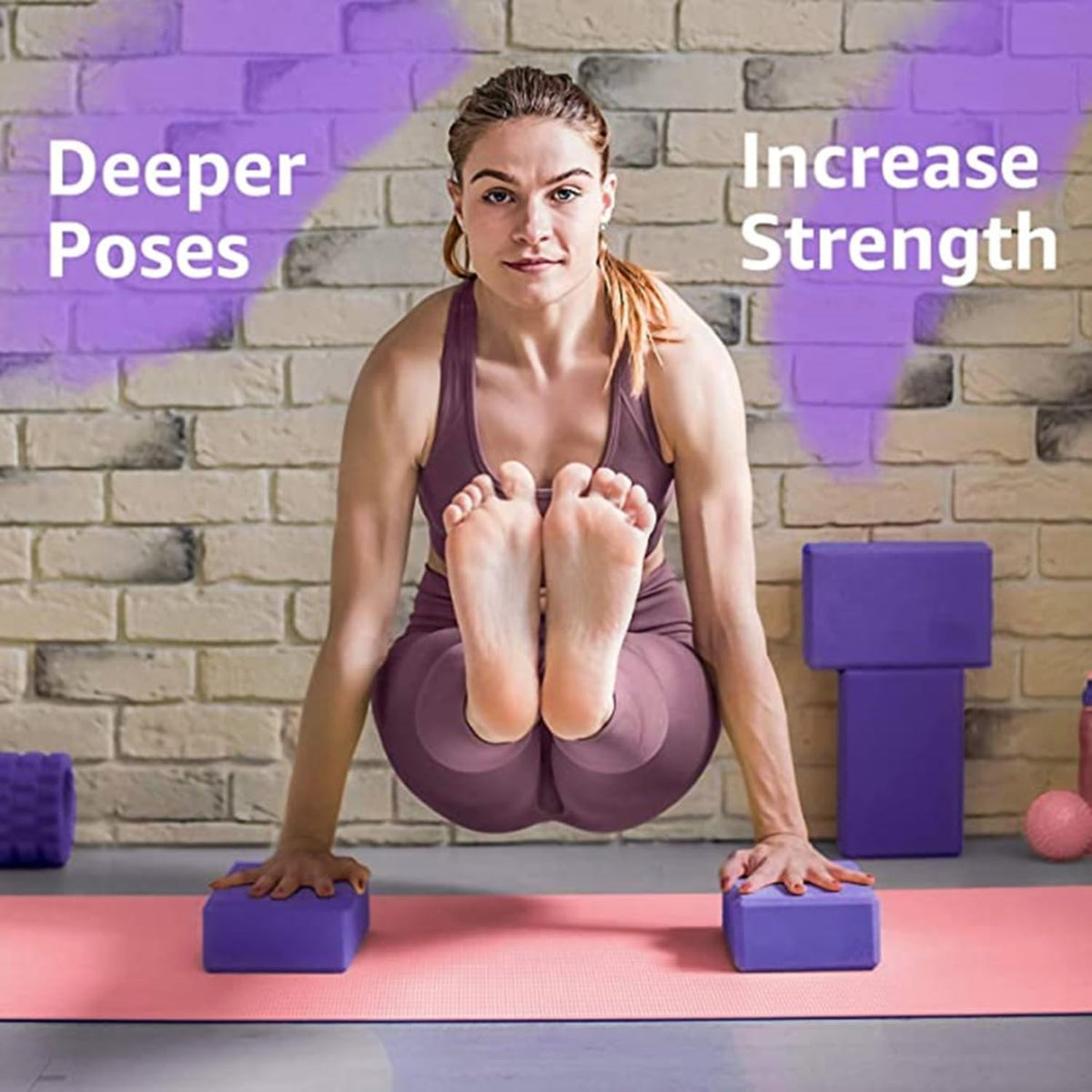 SKY-TOUCH 2 Pack Yoga Block Brick, Non Slip Yoga Block Brick Foam Home Exercise Fitness Gym High Density EVA Foam Blocks for Improve Stretching Yoga/Pilates/Fitness 9"x6"x3" - 3