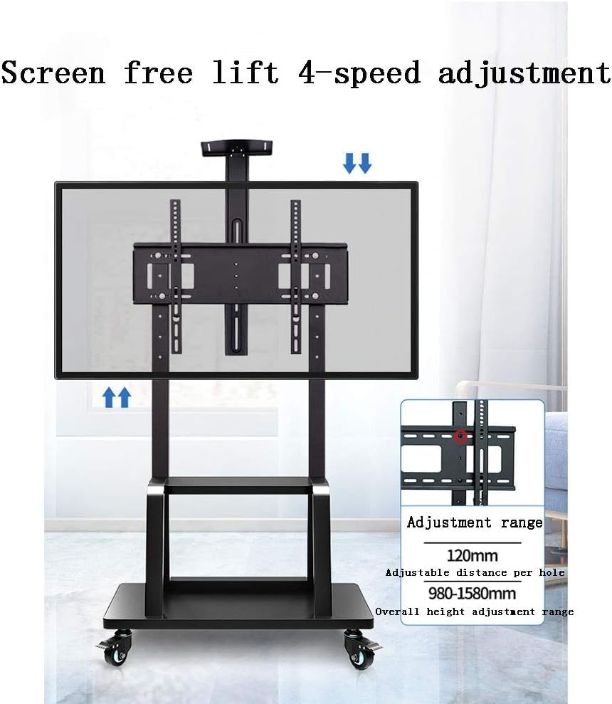 SKY-TOUCH Mobile TV Stand Cart,Rolling TV Stand,32”-70“ Floor TV Mount Stand,Height Adjustable with Lockable Casters,2 Tier AV Shelves for Large Flat Panel LED Screen,Max VESA 600 * 400mm - 2
