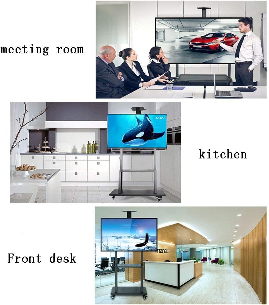 SKY-TOUCH Mobile TV Stand Cart,Rolling TV Stand,32”-70“ Floor TV Mount Stand,Height Adjustable with Lockable Casters,2 Tier AV Shelves for Large Flat Panel LED Screen,Max VESA 600 * 400mm - 3