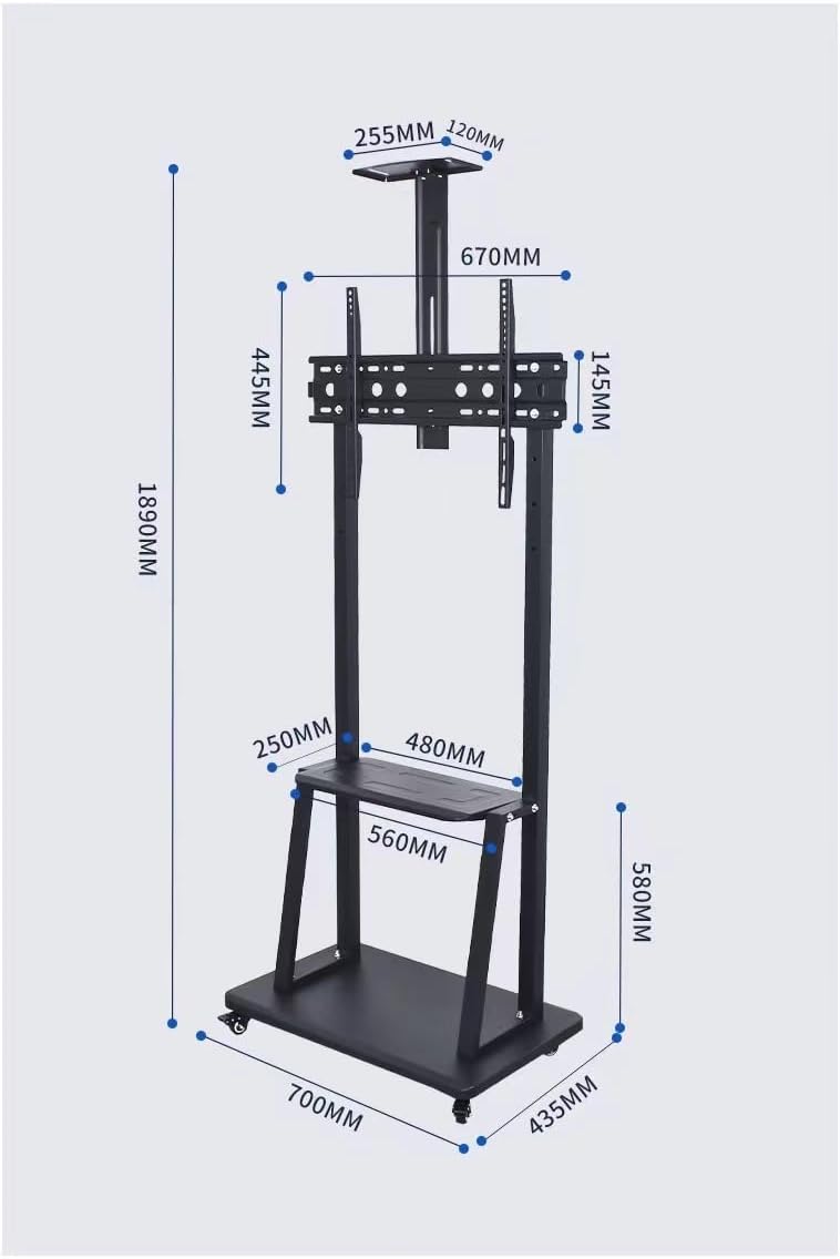 SKY-TOUCH Mobile TV Stand Cart,Rolling TV Stand,32”-70“ Floor TV Mount Stand,Height Adjustable with Lockable Casters,2 Tier AV Shelves for Large Flat Panel LED Screen,Max VESA 600 * 400mm - 5