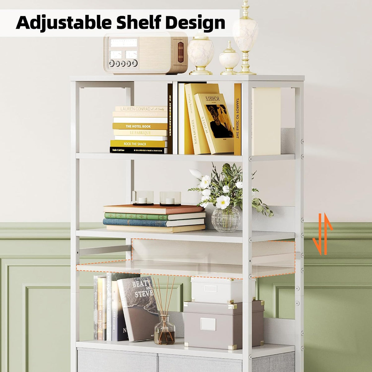 SKY-TOUCH Kitchen Storage and Organization Rack, 3 Fabric Drawers & 4 Tier Shelf Unit for Office, Home, Living Room, 22.9x11.6x56.7 inch - Grey - 6
