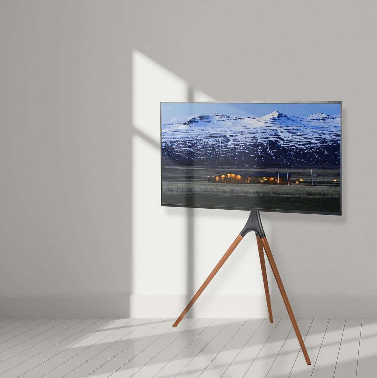 SKY-TOUCH 45"-65" Tripod TV Stand, Modern Easel TV Stand, Height Adjustable Swivel TV Floor Stand, Dark Walnut Legs for LED LCD Screens, Max VESA 600x400mm, 77lbs Capacity,(Install Manual Included) - 3