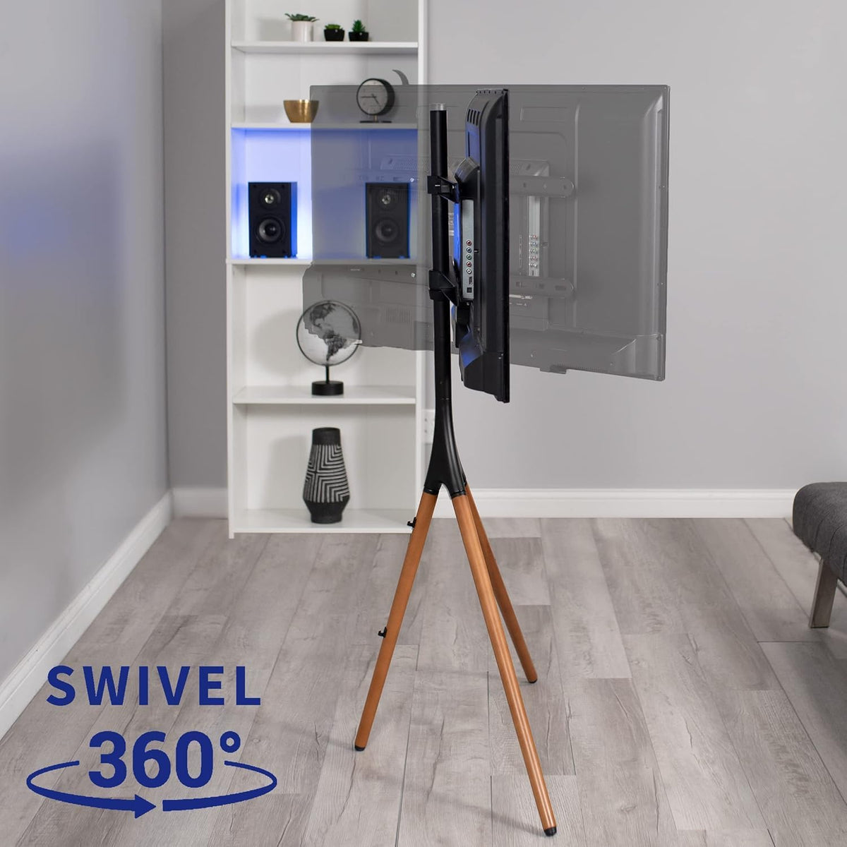 SKY-TOUCH 45"-65" Tripod TV Stand, Modern Easel TV Stand, Height Adjustable Swivel TV Floor Stand, Dark Walnut Legs for LED LCD Screens, Max VESA 600x400mm, 77lbs Capacity,(Install Manual Included) - 7