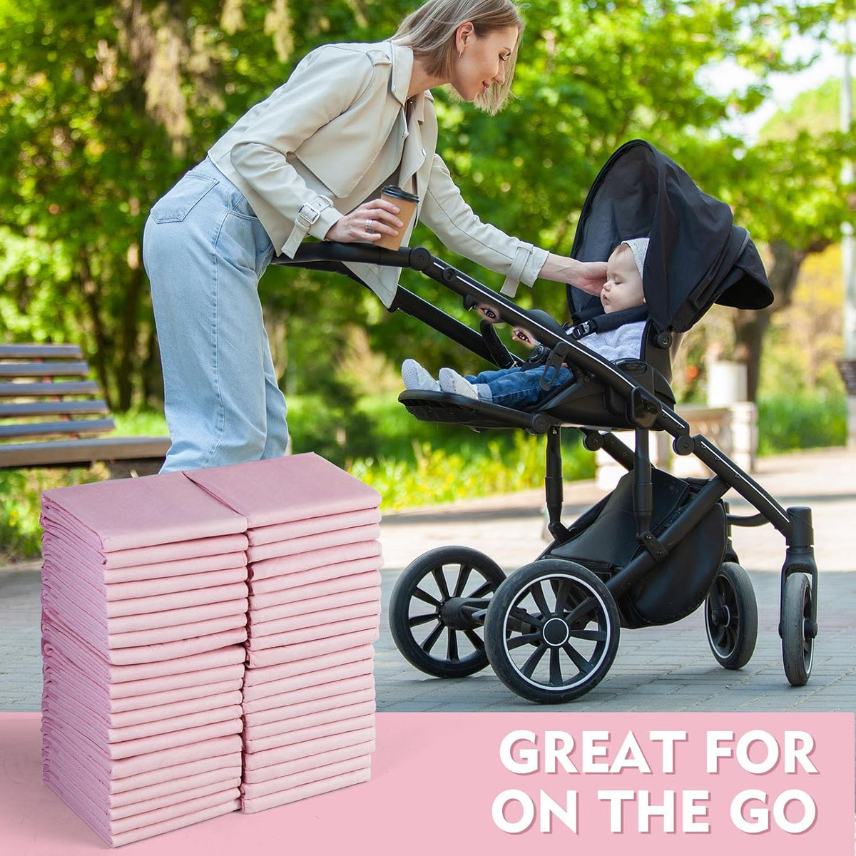 SKY-TOUCH 40 Pieces Baby Disposable Changing Mats,Waterproof Baby Changing Pads, 60x60 cm, Highly Absorbent Leakproof Changing Pad Baby, Ultra soft Diaper Changing Mat Underpads for Baby Pink - 5