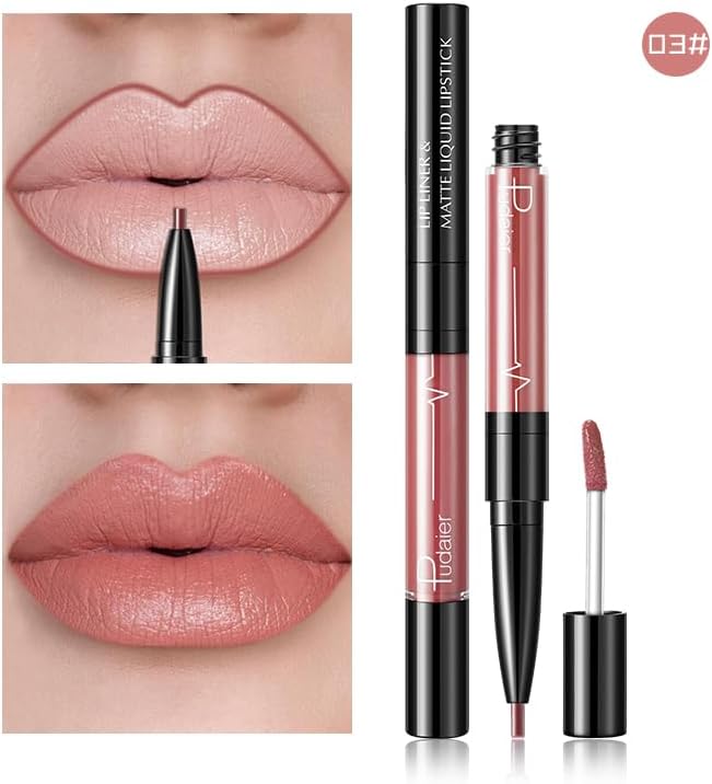 SKY-TOUCH Double-Headed Lip Liner Long Lasting Waterproof Lip Gloss Liquid Matte LipGlaze Non-Stick Cup(#03) - 2