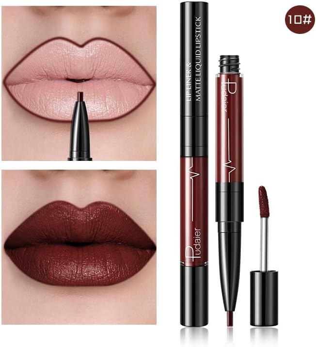 SKY-TOUCH Double-Headed Lip Liner Long Lasting Waterproof Lip Gloss Liquid Matte LipGlaze Non-Stick Cup(#10) - 2