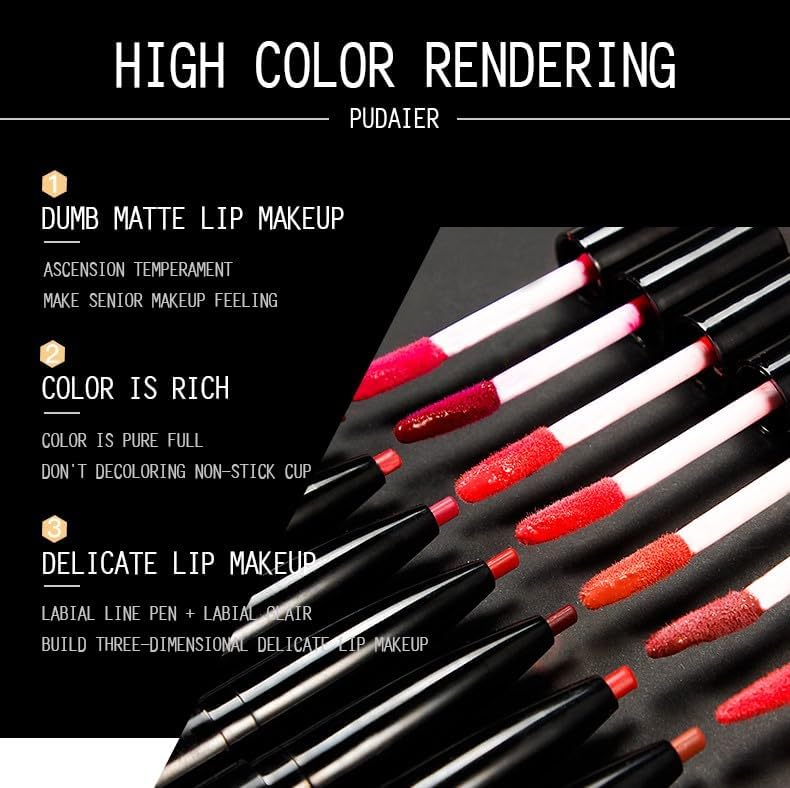 SKY-TOUCH Double-Headed Lip Liner Long Lasting Waterproof Lip Gloss Liquid Matte LipGlaze Non-Stick Cup(#01) - 4