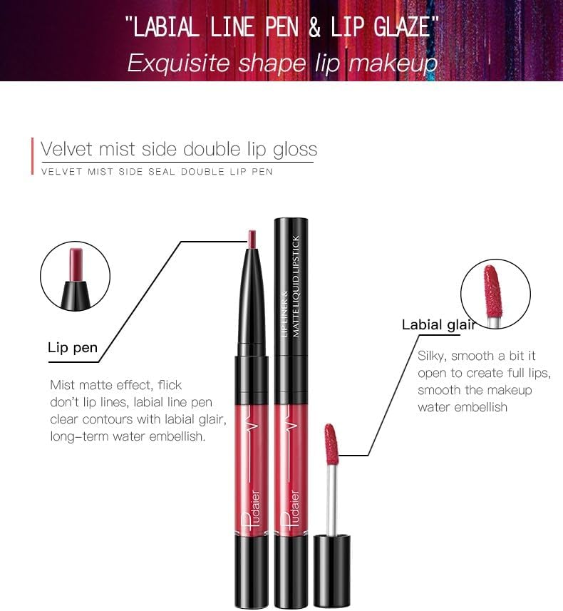 SKY-TOUCH Double-Headed Lip Liner Long Lasting Waterproof Lip Gloss Liquid Matte LipGlaze Non-Stick Cup(#01) - 5
