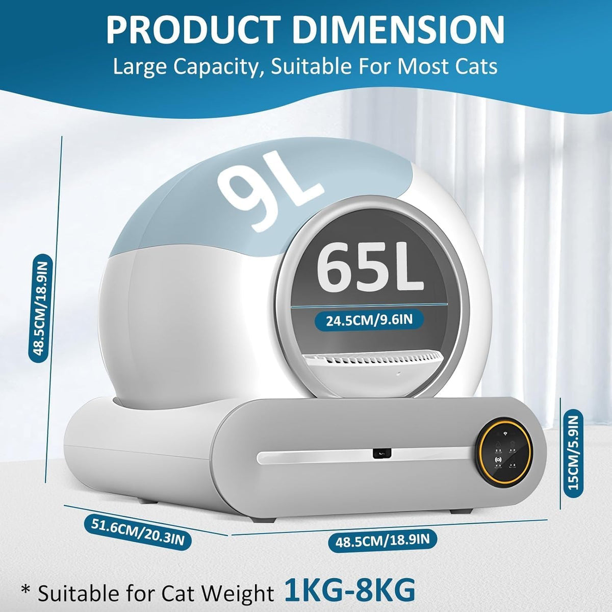 SKY-TOUCH Smart Self Cleaning Cat Litter Box,65L+ 9L Extra Large Capacity Upgraded Automatic Self Litter Box, APP Control/Odor Removal/Safety Protection/Low Noise for Cats 1-8kg,1 Roll Trash Bag - 2